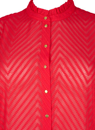 Skjortebluse med volanger og mønstret tekstur, Tango Red, Packshot image number 2