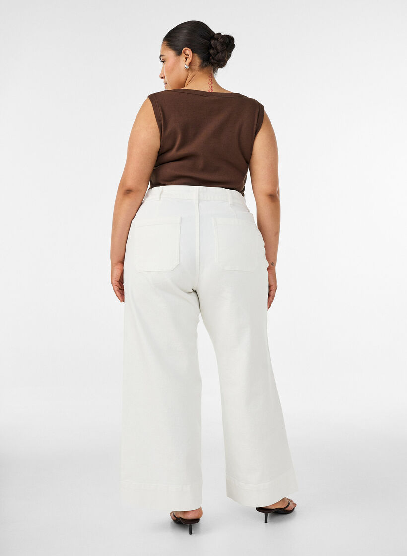 Myra jeans med h&oslash;y midje og wide fit, Hvit, Model image number 1