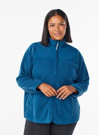 Fleecejakke med høy krage og lommer, Blå Fleecejakke med høy krage og lommer, Blå, Model