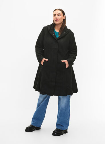 Frakk i A-linje med hette, Black, Model image number 2