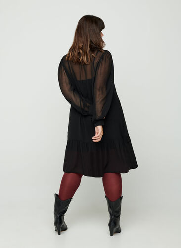 Langermet kjole med knappelukking, Black, Model image number 0