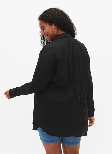 Lang skjorte i lin-viskoseblanding, Black, Model image number 1