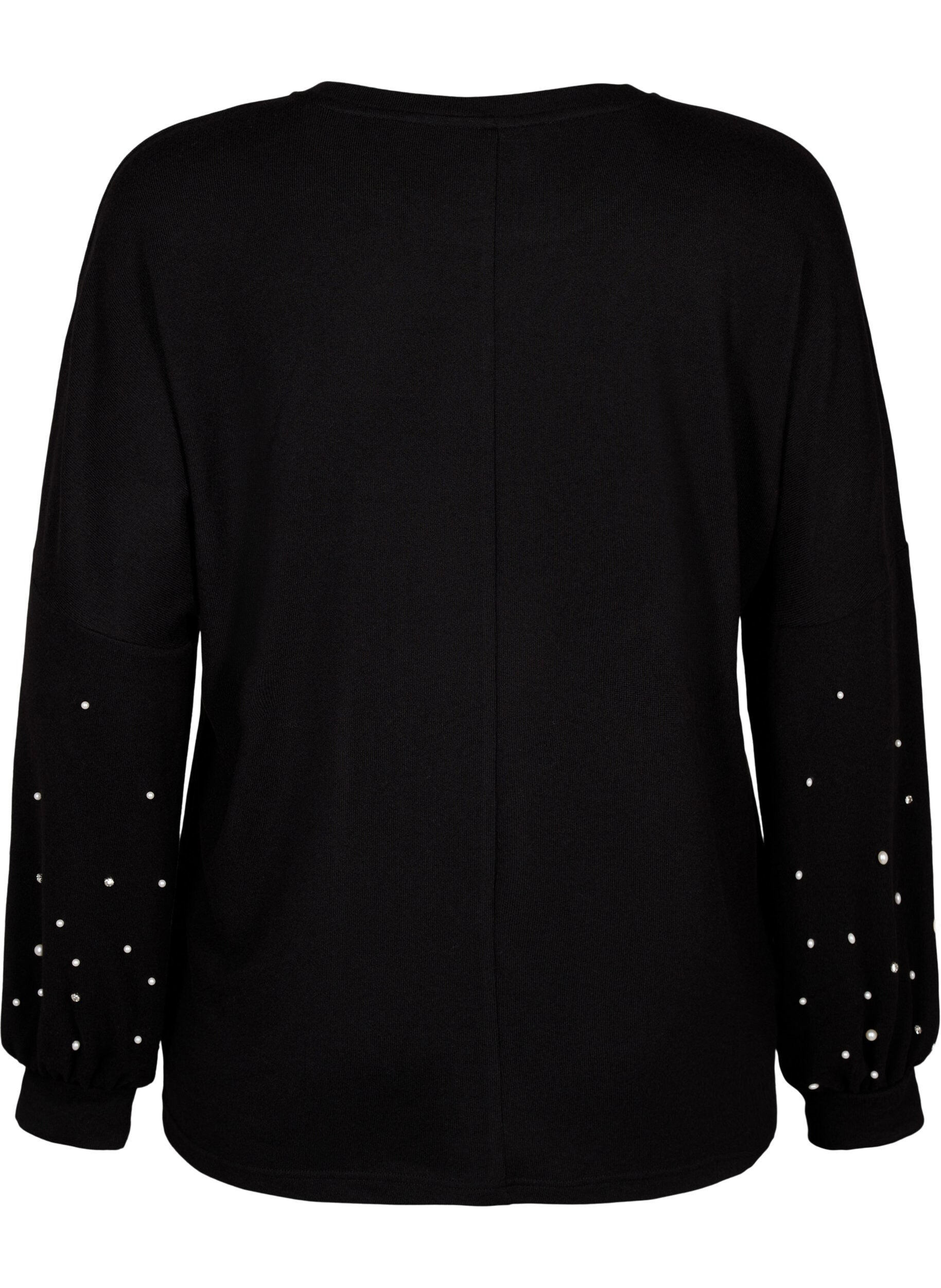ZizziEnsfarget bluse med perler, Black, Packshot image number 1