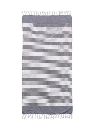 Stripete håndkle med frynser, Dark Blue Melange, Packshot image number 1