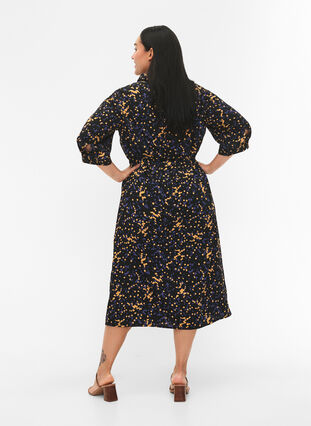 Zizzi FLASH - Skjortekjole med trykk, Black Splash AOP, Model image number 1