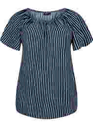 Stripete bluse av viskose med korte ermer, Navy B./White Stripe
