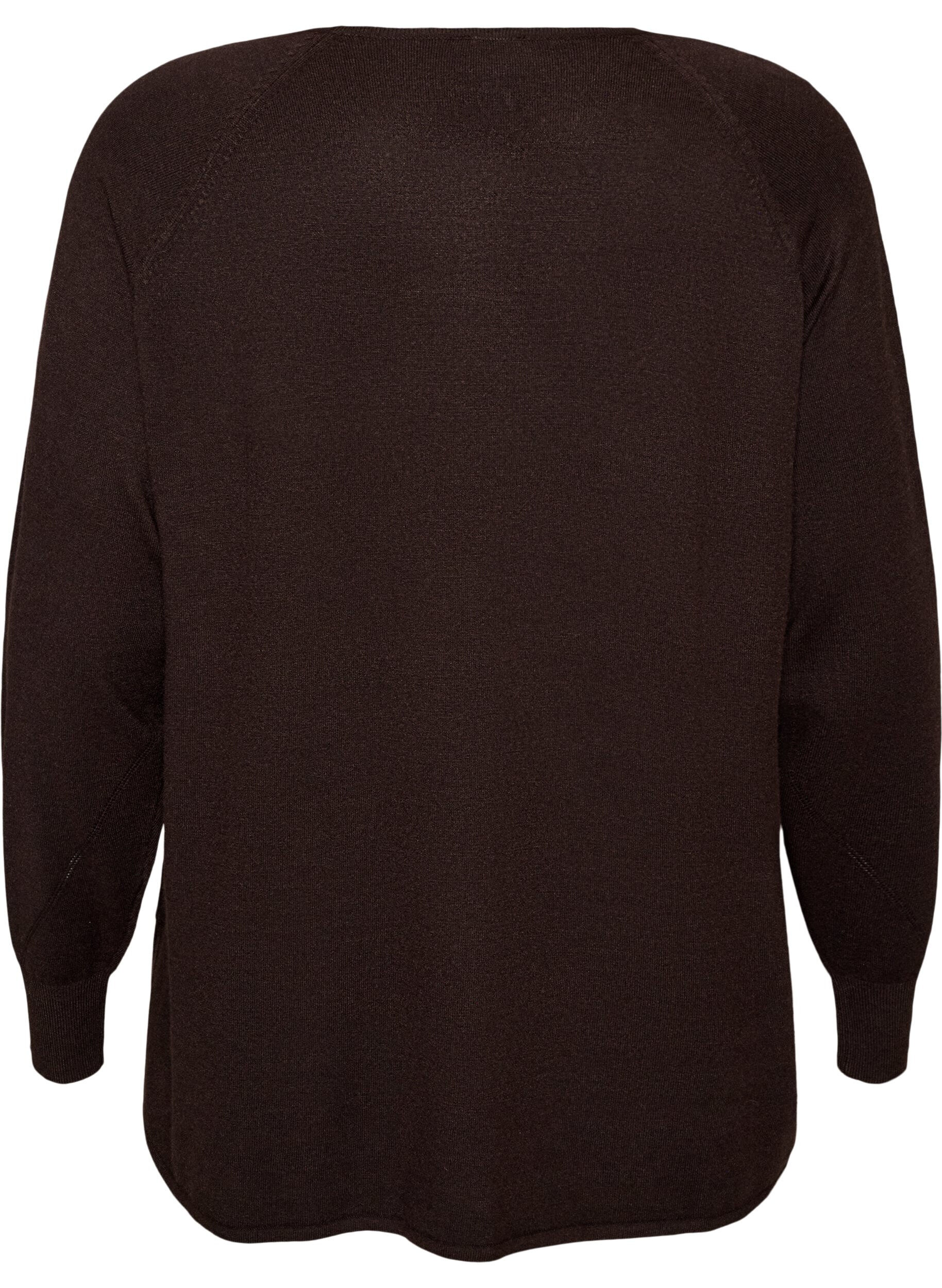 ZizziStrikket bluse med rund hals og strikket m&oslash;nster, Brun, Packshot image number 1