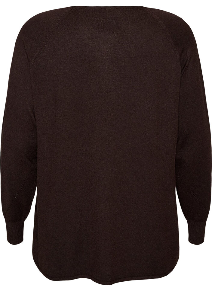 Strikket bluse med rund hals og strikket m&oslash;nster, Brun, Packshot image number 1
