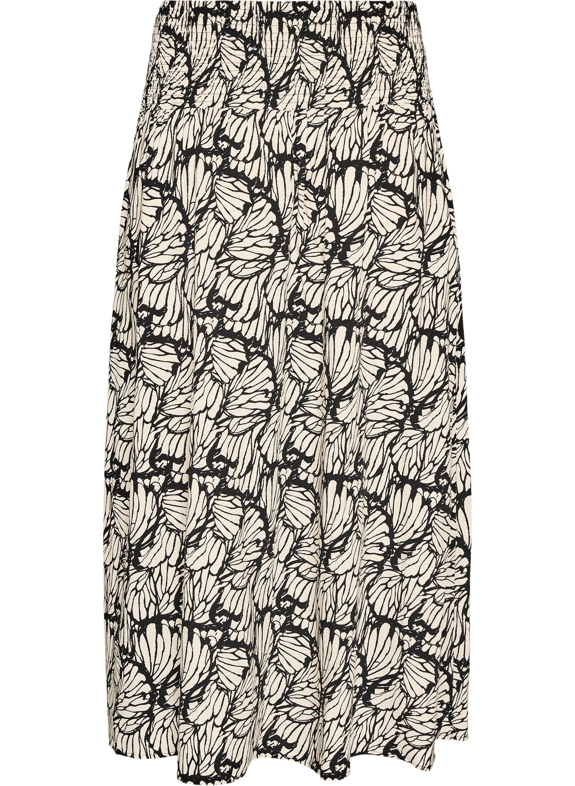 ZizziViskose maxiskj&oslash;rt med smock, Svart, Packshot image number 1