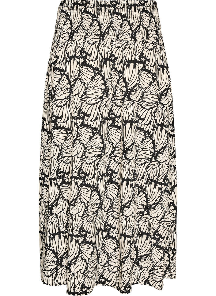 Viskose maxiskj&oslash;rt med smock, Svart, Packshot image number 1