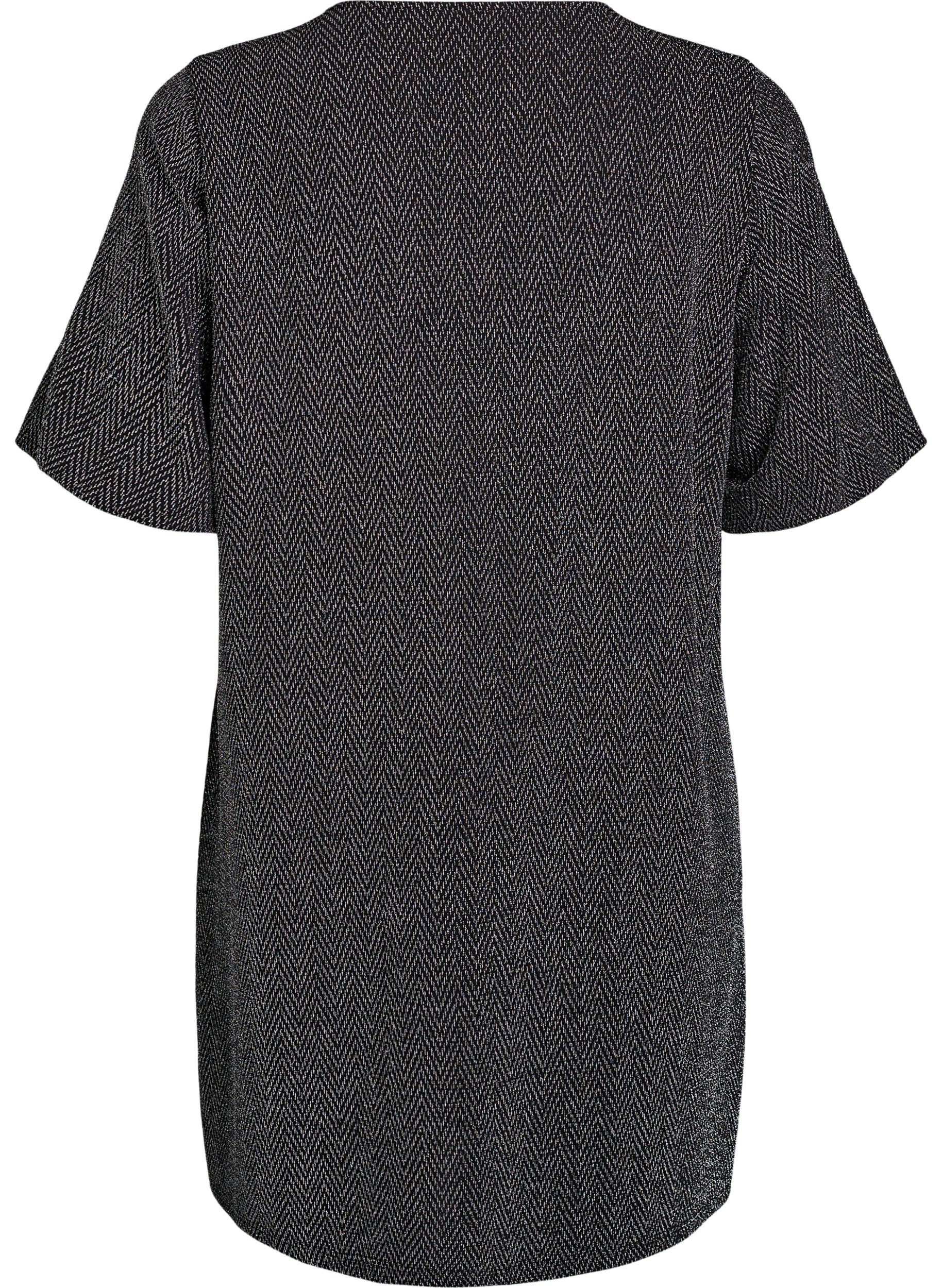 Zizzi Kort kjole med glitterm&oslash;nster, Svart, Packshot image number 1