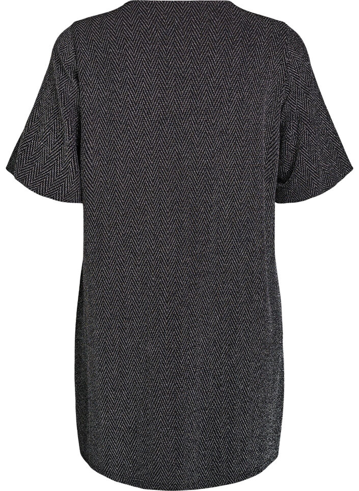 Kort kjole med glittermønster, Svart, Packshot image number 1