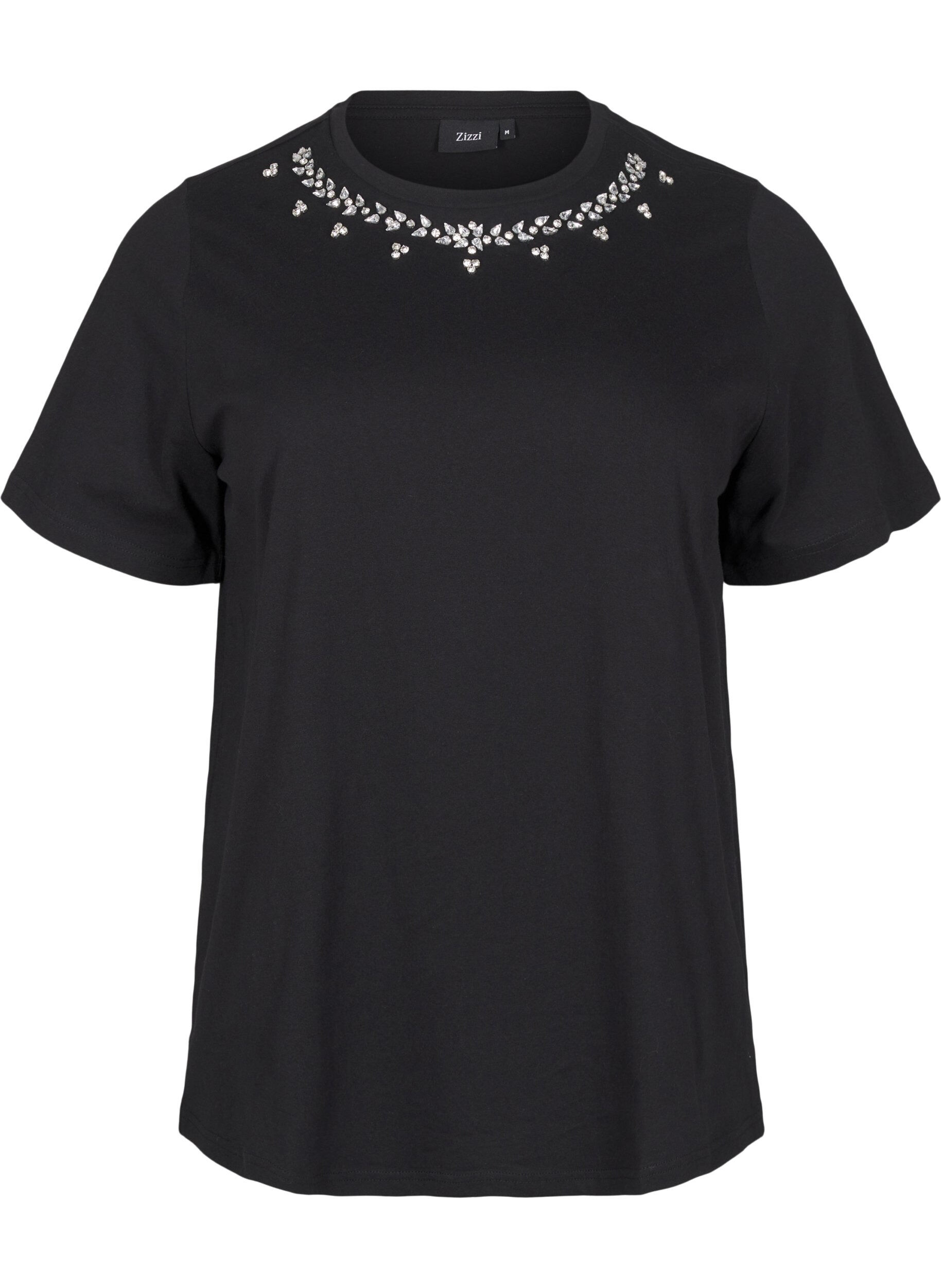 Zizzi T-skjorte med rund hals og rhinestones, Black, Packshot image number 0