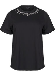 T-skjorte med rund hals og rhinestones, Black