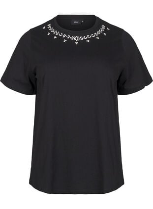 Zizzi T-skjorte med rund hals og rhinestones, Black, Packshot image number 0