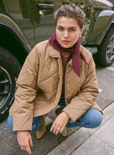 Zizzi Vattert jakke med krage og lommer, Brun, Image image number 0