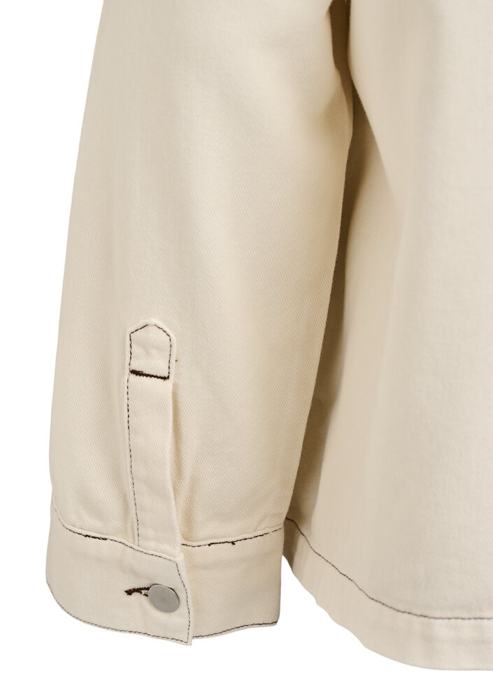 Farget denimjakke med kontrastkrage, Vanilje, Packshot image number 4