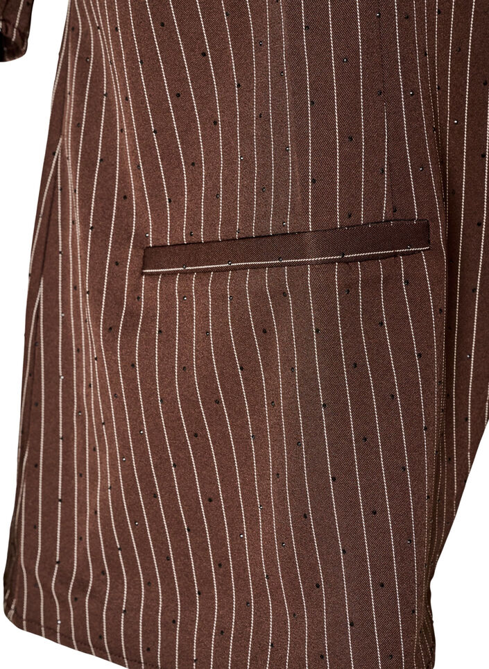 N&aring;lestripet bluse med rhinsteiner og knapper, Brun, Packshot image number 3