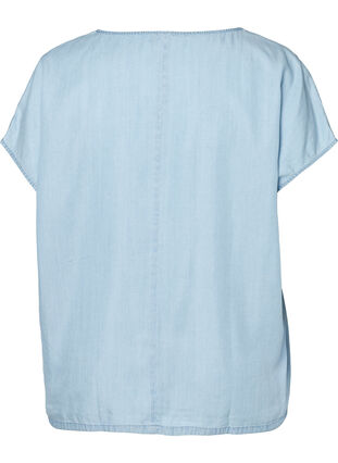 Bluse med korte ermer, Light blue denim, Packshot image number 1