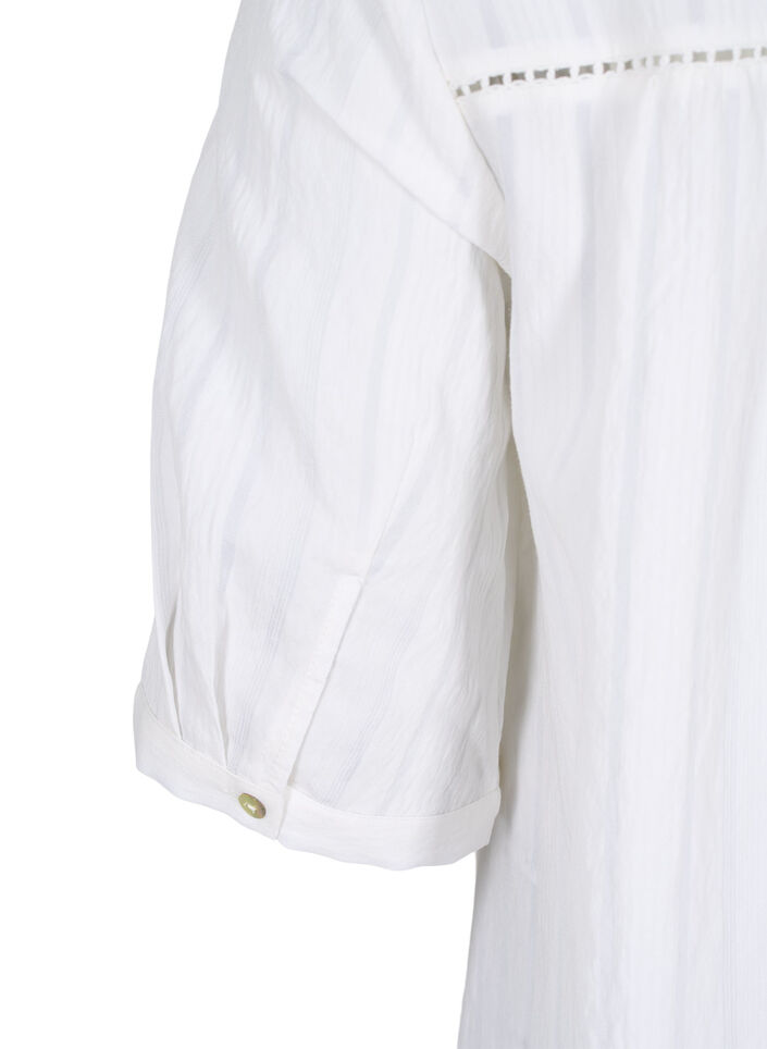 Stripete viskosekjole med blondebånd, Bright White, Packshot image number 3