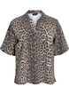 Leopardmønstret denimbluse med krage og halvlange ermer, Brun, Packshot image number 0