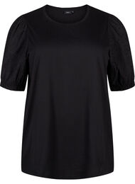 Bluse i økologisk bomull med broderi anglaise ermer, Black