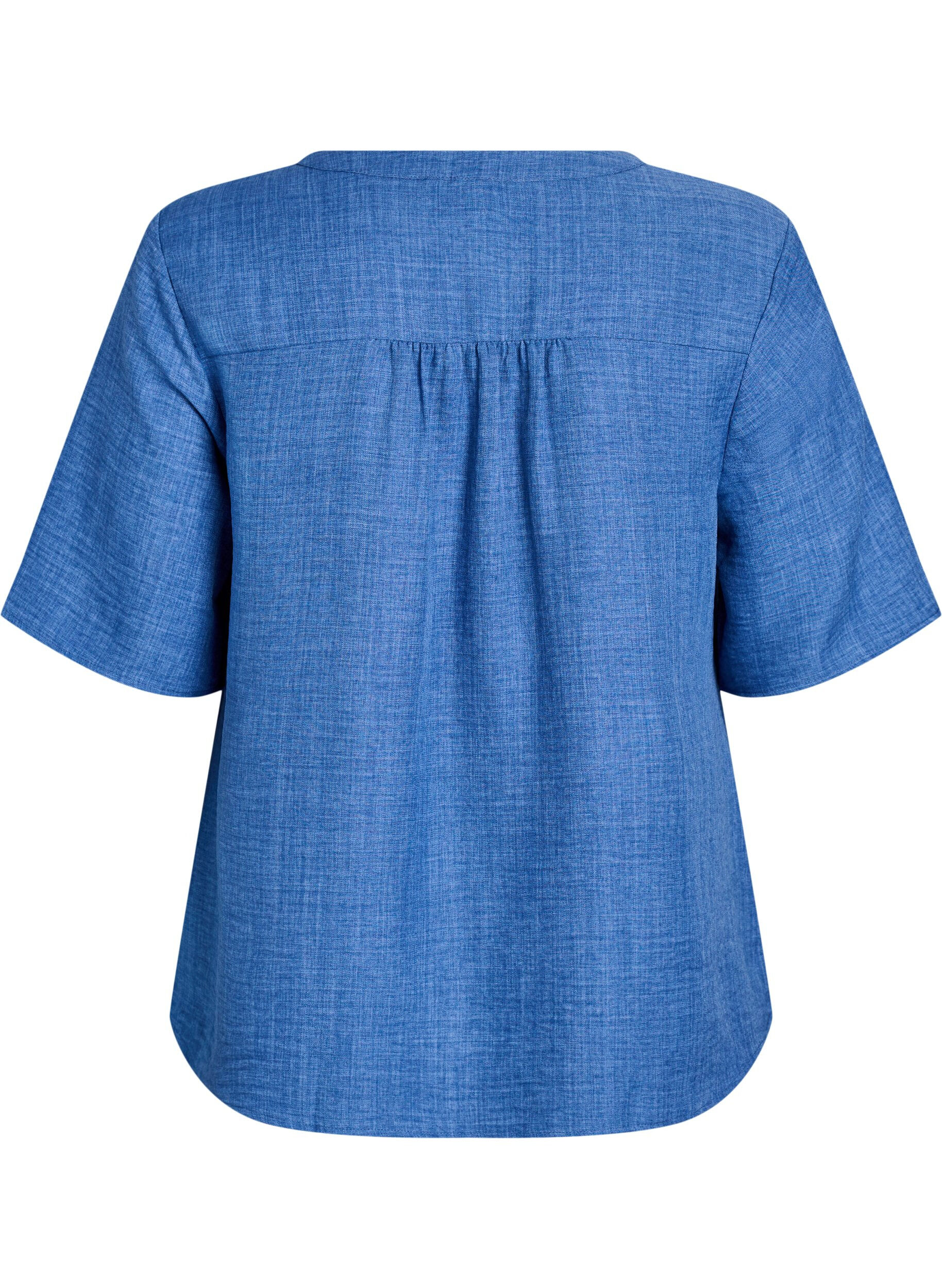 ZizziSkjortebluse med V-hals eog korte ermer, Bl&aring;, Packshot image number 1