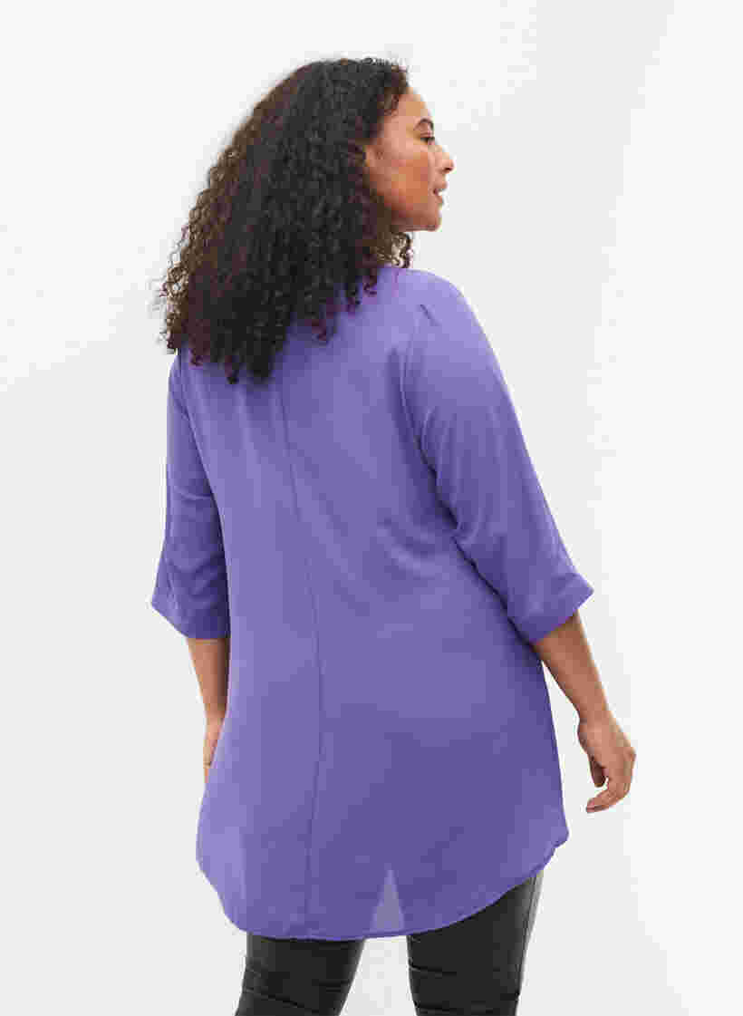 Bluse med 3/4-ermer og V-hals, Ultra Violet, Model image number 1