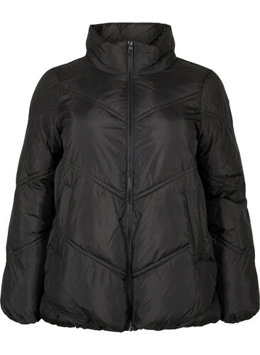 Kort Puffer-vinterjakke med lommer, Black, Packshot image number 0