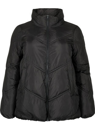 Kort Puffer-vinterjakke med lommer, Black, Packshot image number 0