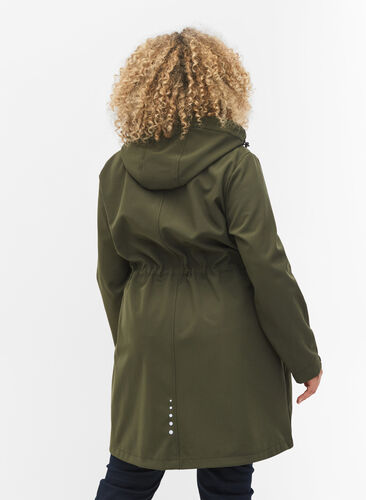 Lang softshelljakke med hette, Forest Night Solid, Model image number 1