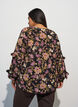 Bluse med blomstertrykk og rysjedetaljer, Svart, Model image number 2
