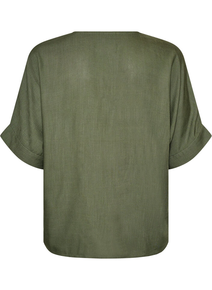 Viskosebluse med heklet kant og knapper, Gr&oslash;nn, Packshot image number 1