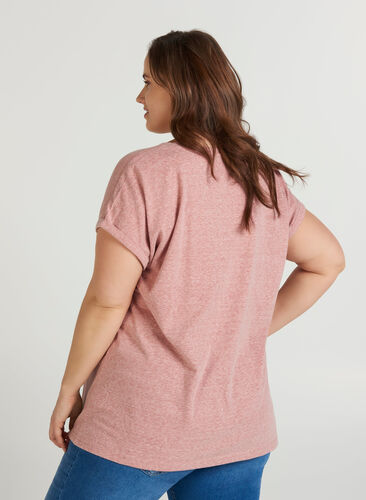 Melert T-skjorte i bomull , Old Rose Mélange, Model image number 1