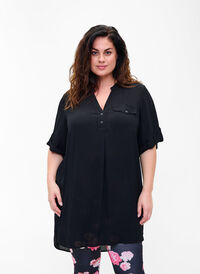 Viskosetunika med korte ermer, Black, Model