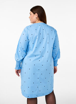 Zizzi Kjole med prikker og lange ermer, Blå, Model image number 2