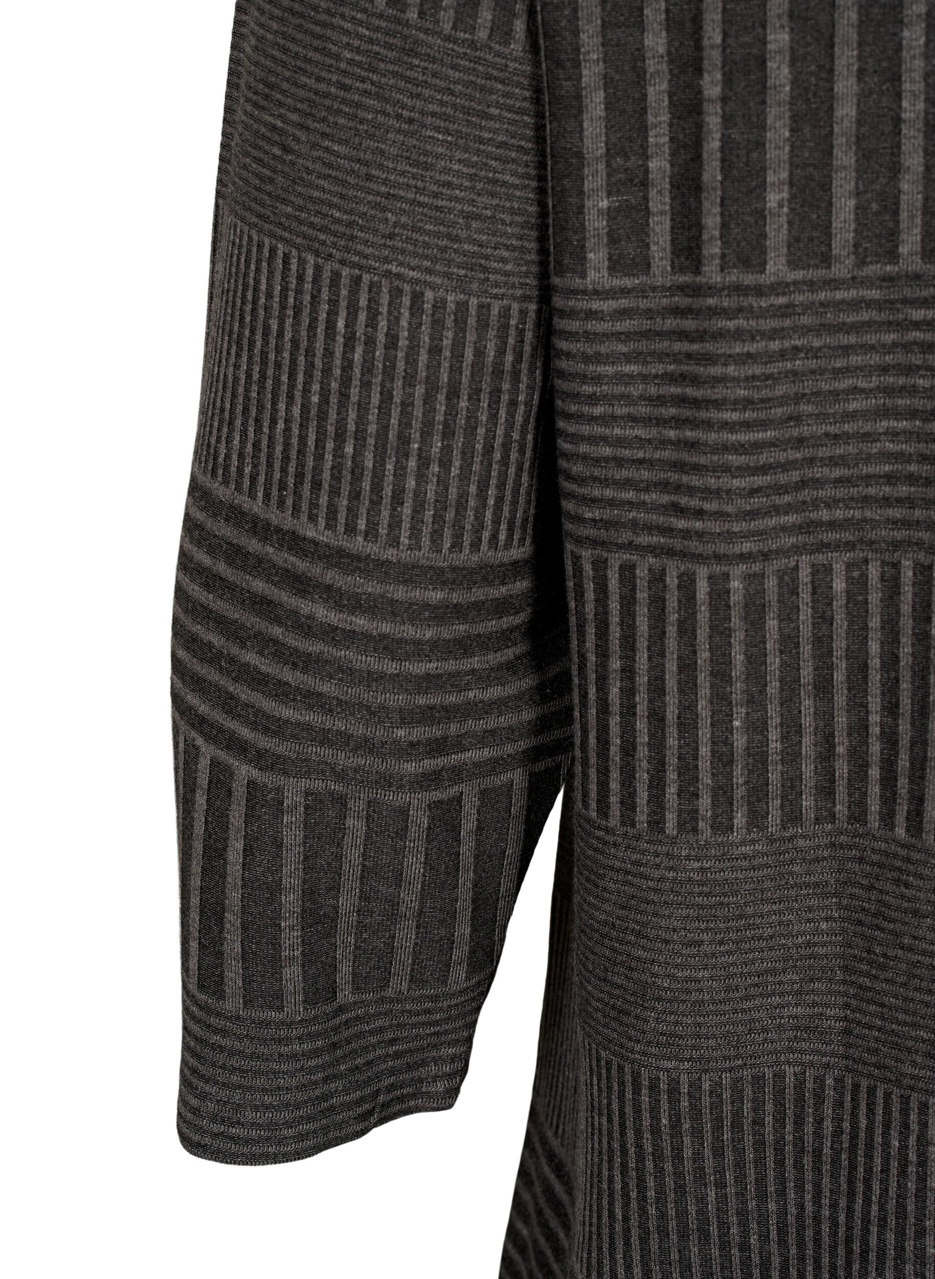 Zizzi Bluse med 3/4-ermer og stripem&oslash;nster, Dark Grey Melange, Packshot image number 3