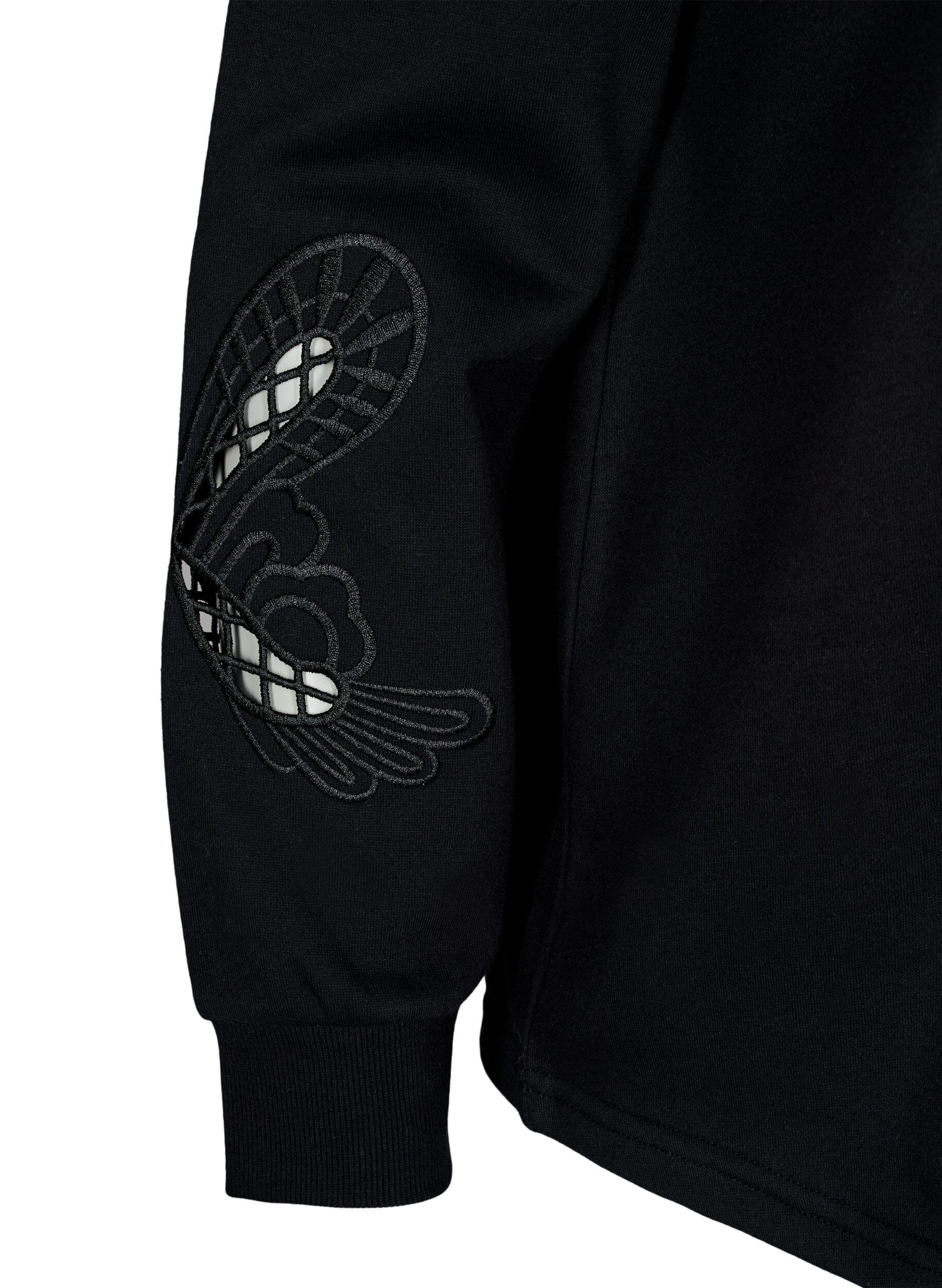 Zizzi Genser med broderte utskj&aelig;ringer, Black, Packshot image number 3