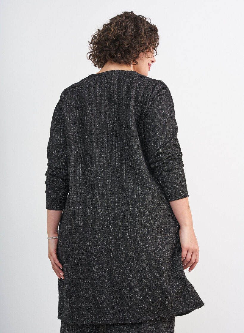 Kort kjole med boucl&eacute; tekstur og glittertr&aring;der, Svart, Model image number 2