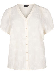 Kortermet bluse med 3D blomstreffekt, Beige