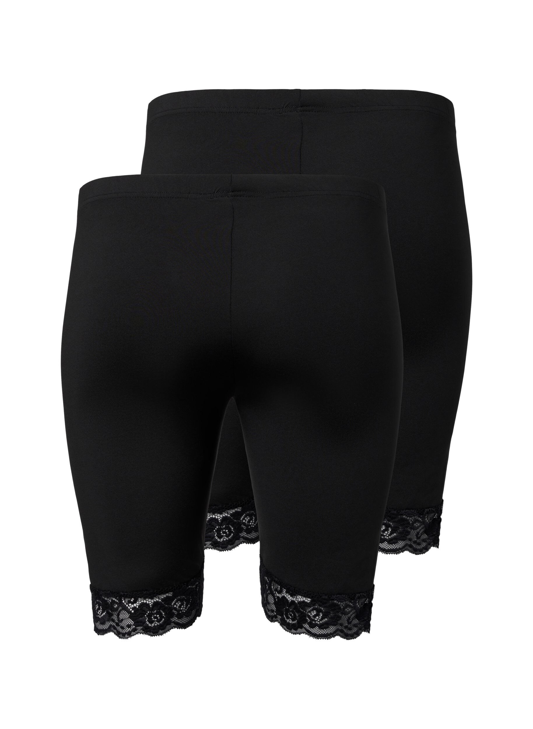 Zizzi Sykkelshorts med blondekant, 2 stk., Black / Black, Packshot image number 1
