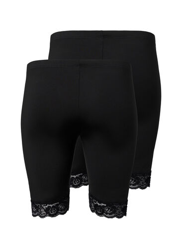 Sykkelshorts med blondekant, 2 stk., Black / Black, Packshot image number 1