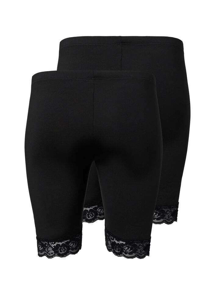Sykkelshorts med blondekant, 2 stk., Black / Black, Packshot image number 1