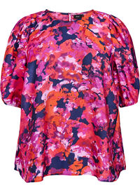 Bluse med 1/2 erme og fargerikt trykk, Rosa Bluse med 1/2 erme og fargerikt trykk