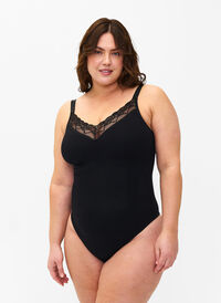 Shapewear bodystocking med blonder, Svart Shapewear bodystocking med blonder, Svart, Model
