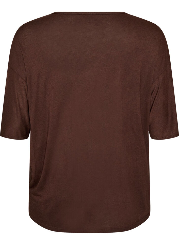 Loose fit T-skjorte i viskose jersey, Brun, Packshot image number 1