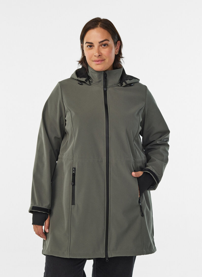 Softshell-jakke med avtagbar hette, Grå, Model image number 0
