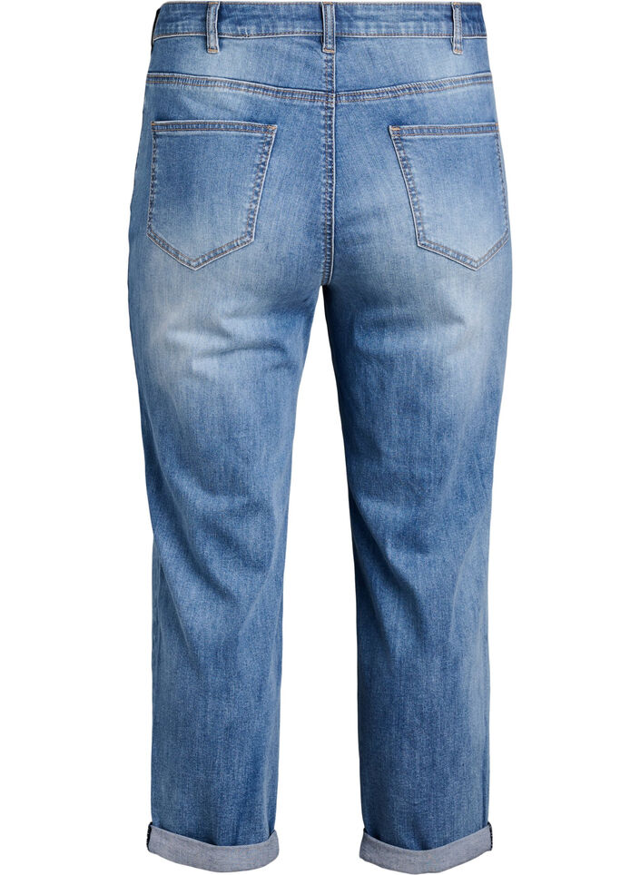 7/8 jeans med oppbrettede kanter og h&oslash;y midje, Bl&aring;, Packshot image number 1