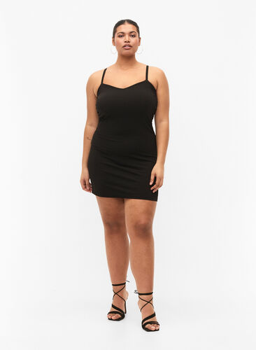 Kjole med stropper og ribb, Black, Model image number 3
