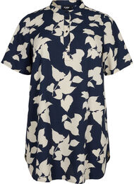 FLASH - Blomstrete tunika med korte ermer, Blue White Flower